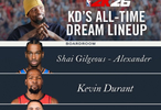 杜兰特选2K首发五人组：亚历山大/自己/克莱/加内特/文班亚马